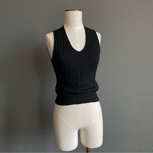 Permanent Vacation Australia Merino Wool Rib Knit Vest Black Minimalist Preppy